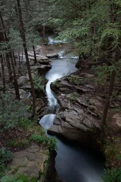 Top view of stream flowing through gorge. Stock Photos