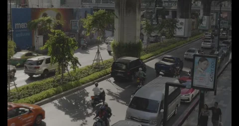 Top view of street view of traffic, busy traffic jam with cars, motorcycle Stock Footage 305524972
