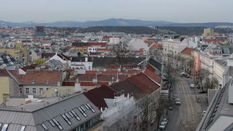 Top view of the streets of Vienna, the old Austrian city against the background  Video stock 237283464