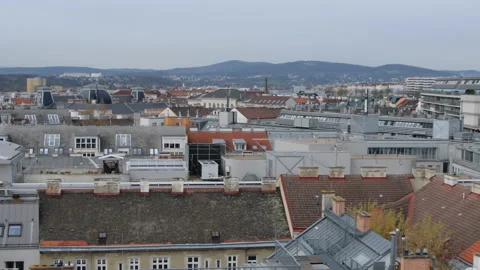 Top view of the streets of Vienna, the old Austrian city,tiled roofs, panorama, Stock Footage 237284092