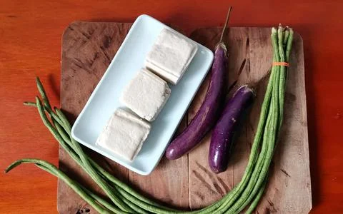 Top View of String Beans and Eggplant Stock Photos