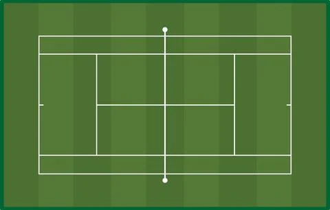 Top view of striped green grass tennis court layout template with white lines Stock Illustration