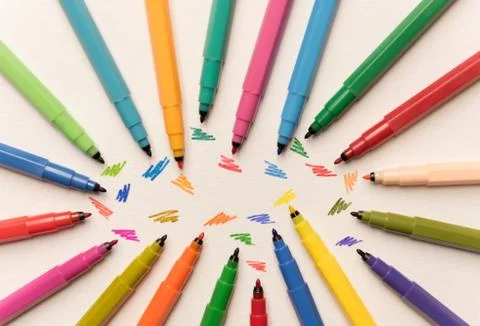 Top view of strokes painted isolated between markers Stock Photos