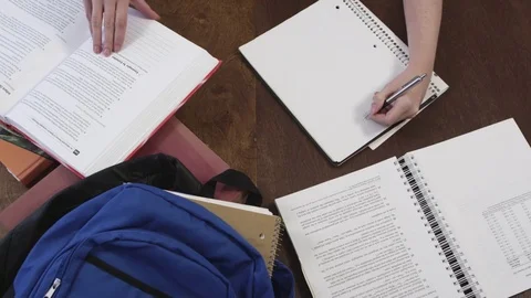 Top view of student studying and using textbooks 스톡 동영상 80132041