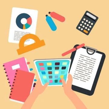 Top view studying or working vector flat illustration Stockillustratie