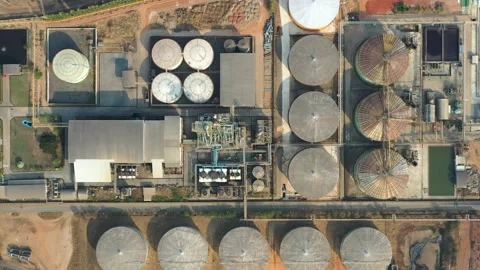 Top view of Sugarcane industry manufacturing factory Stock Footage 133848562