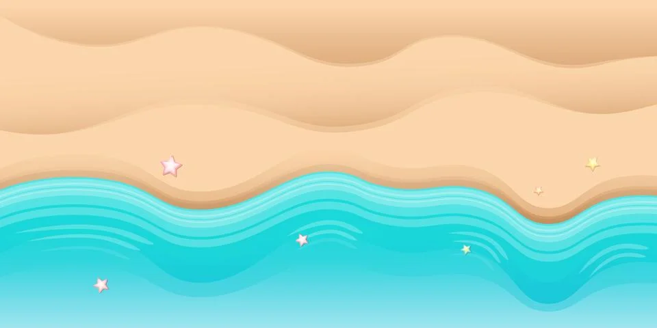 Top view summer beach background with golden sand and turquoise ocean waves Stockillustratie