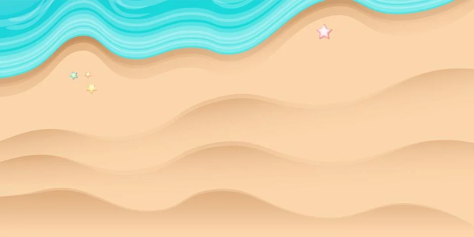 Top view summer beach background with golden sand and turquoise ocean waves Stockillustratie