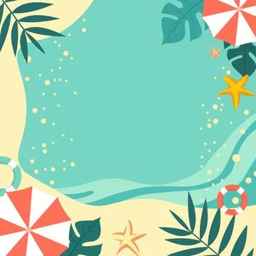Top View of Summer Beach Pool Frame Background for Holiday Vacation with Leav Stock Illustration