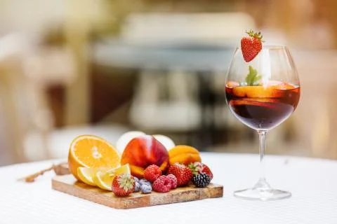 Top view of summer dinks, fruit cocktails on white wood table wi Stock Photos