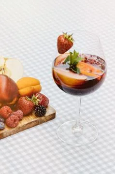 Top view of summer dinks, fruit cocktails on white wood table wi Stock Photos