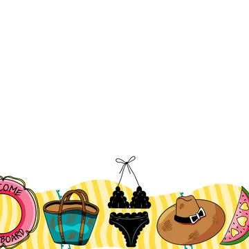 Top view of summer holidays border banner template with copy space. Vacation Stock Illustration