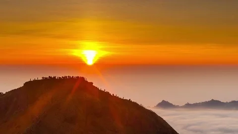 Top view: sunrise on active volcano Gunung Batur Stock Footage 75729877
