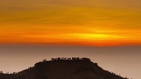 Top view: sunrise on active volcano Gunung Batur Stock Footage 75730070