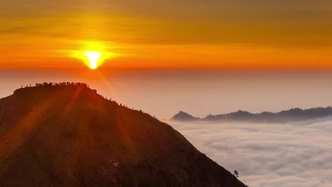 Top view: sunrise on active volcano Gunung Batur Stock Footage 75730362