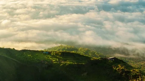 Top view: sunrise on active volcano Gunung Batur Stock Footage 75733013