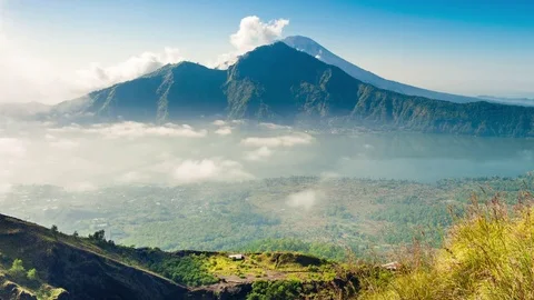 Top view: sunrise on active volcano Gunung Batur Stock Footage 75736535