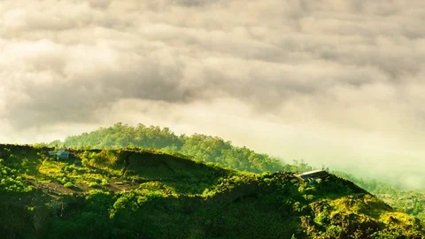 Top view: sunrise on active volcano Gunung Batur Stock Footage 75736968