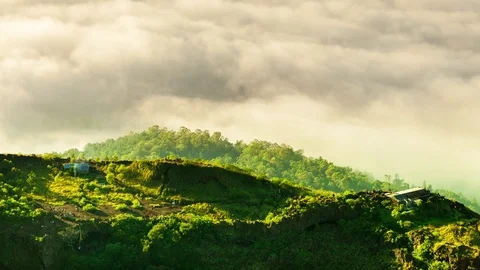 Top view: sunrise on active volcano Gunung Batur Stock Footage 75737565