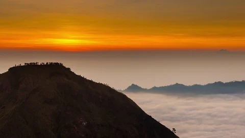Top view: sunrise on active volcano Gunung Batur Stock Footage 75742079