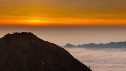 Top view: sunrise on active volcano Gunung Batur Stock Footage 75743189