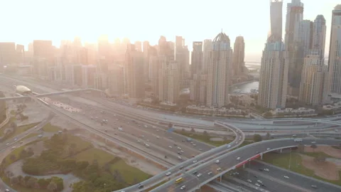 Top view of the sunset in the downtown of Dubai Stock Footage 96910447