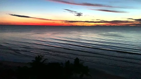 Top view sunset over in the ocean with palm tree. Stock Footage 112911229