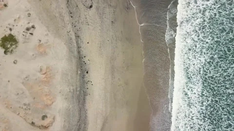 Top view of surf breaking on abeach with dunes Stock-Footage 147696600