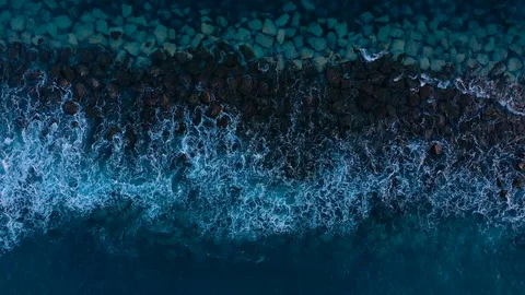 Top view of the surface of the Atlantic Ocean near the coast - waves roll Stock Footage 115123133