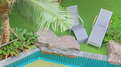 Top view Swimming pool in garden Stock Footage 55372384