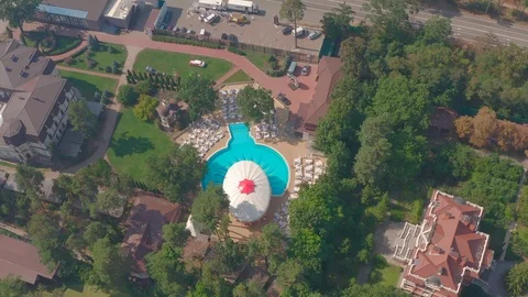 Top view of swimming pool in the park view resort Stock-Footage 127374470