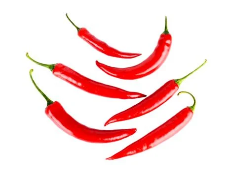 Top view symetrical composition chilli red peppers isolated on white backgrou Stock Photos