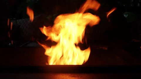 Top view of the table with built-in charcoal barbecue Stock Footage 280382656