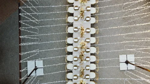 Top view table decorated served for celebration in rustic style. Rustic decor 库存影片 230662640