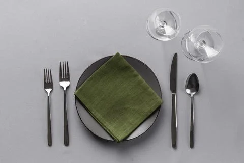 Top view table etiquette elements Stock Photos