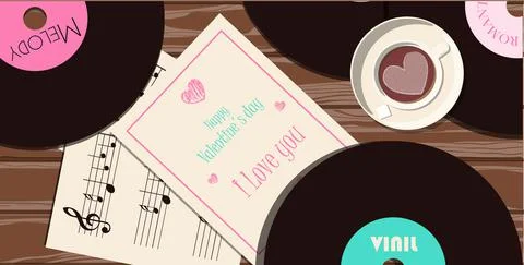Top view of the table with a gift for Valentine s Day. Romantic picture in pink Stock Illustration