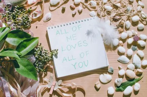 Top view on the table. Note to the Valentine's Day. Love letter. Stock Photos