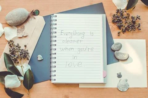 Top view on the table. Note to the Valentine's Day. Love letter. Stock Photos