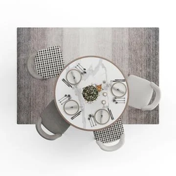 A top view a table with plates, 3d rendering Stock Illustration