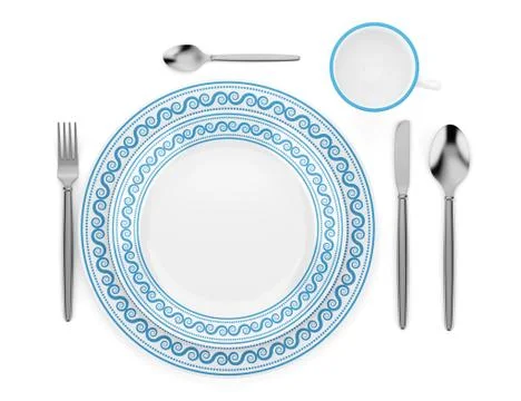 Top view of table setting with cup isolated on white background Stock Illustration