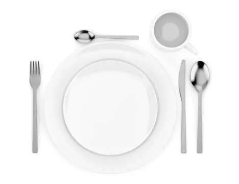 Top view of table setting isolated on white background Stock Illustration