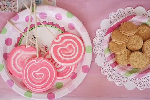Top view table with sweets candies Stock Photos