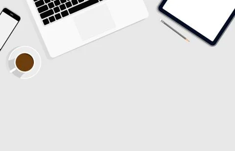 Top view of table working and working desk with gadget  . 스톡 일러스트