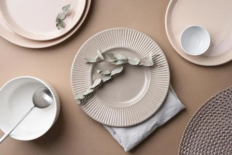 Top view tableware arrangement on the table Stockfoto's