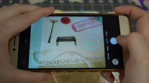 Top view of taking photo of handmade work. Craftsman taking photo of their work. Stock Footage 106540422
