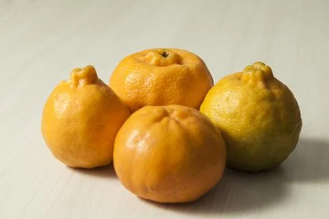 Top view of tangerines on the table with copy space. Orange, sweet and tropic Фото