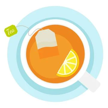 Top View Tea Bag Cup Vector Illustration with Citrus Lemon Slice Stock Illustration