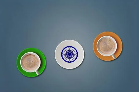 Top view of tea cups create a tricolor of Indian flag. Republic day of Indi.. Stock Photos