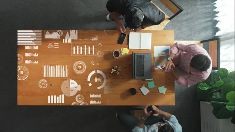 Top view of team looking at laptop while putting hands together. Convocation. Stock Footage 268744248