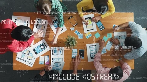 Top view of team working with graph with coding engineering prompt. Convocation. Stock Footage 270249348
